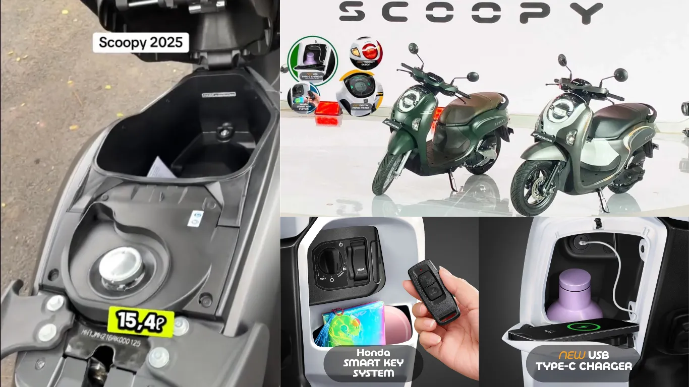 Bagasi luas Honda Scoopy 2025 dengan power outlet